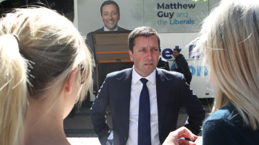 Victorian Opposition Leader Matthew Guy on the hustings in Melbourne on Wednesday.