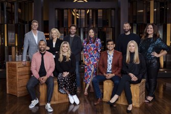 In the Celebrity Masterchef kitchen are: (back row) Nick Riewoldt, Rebecca Gibney, Matt Le Nevez, Dami Im, Ian Thorpe, Chrissie Swan; (front row) Archie Thompson, Tilly Ramsay, Dilruk Jayasinha, Collette Dinnigan.