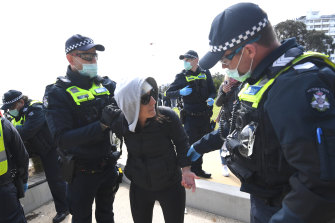 Anti-lockdown protest in St Kilda.