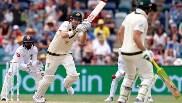 Australia's Kurtis Patterson hits a shot during day two.