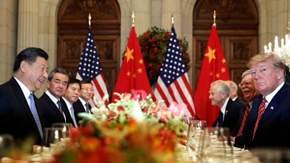 US President Donald Trump, second right, and China's President Xi Jinping, second left, attend their bilateral meeting at the G20 Summit in Buenos Aires, Argentina. 