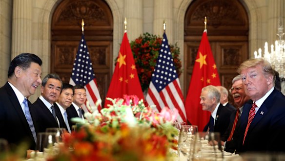 US President Donald Trump, second right, and China's President Xi Jinping, second left, attend their bilateral meeting at the G20 Summit in Buenos Aires, Argentina. 
