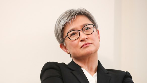 Senator Penny Wong during the launch of Peter Hartcher’s book, Red Zone: China’s Challenge and Australia’s Future, at Old Parliament House on Wednesday.