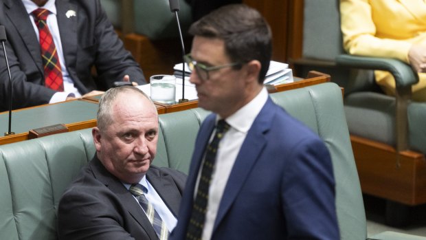 Barnaby Joyce and Nationals leader David Littleproud during question time in February.