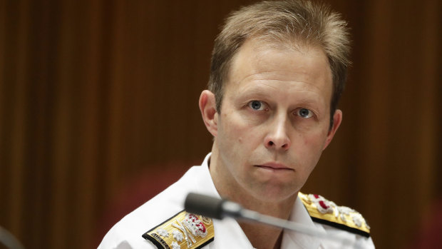 Chief of Navy, Vice-Admiral Mike Noonan, during Senate estimates at Parliament House in Canberra on  Wednesday.
