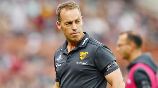 Hawks coach Alastair Clarkson during the game.