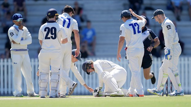 Will Pucovski, after being struck by a short ball against NSW last season.