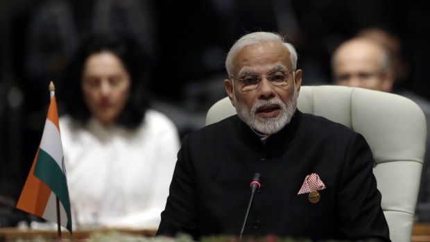 Indian Prime Minister Narendra Modi speaks during the BRICS Summit in Johannesburg, South Africa, Thursday, July 26.