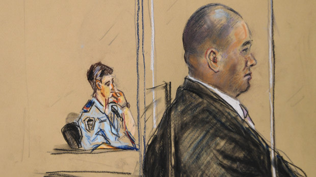 A court sketch of murder accused Tuhirangi-Thomas Tahiat during his trial at the Supreme Court in Brisbane on Tuesday.