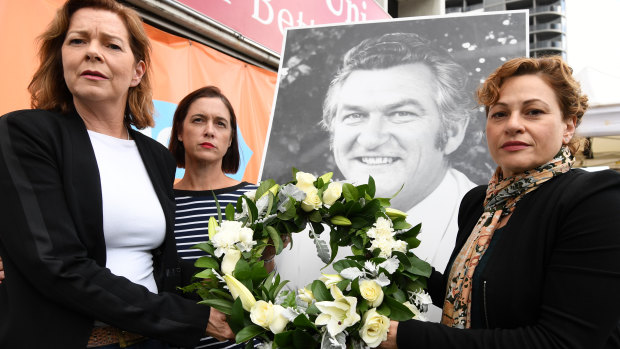 (L-R) ACTU President Michele O'Neil, Queensland Council of Unions General Secretary Ros McClennan, Queensland Deputy Premier Jackie Trad.