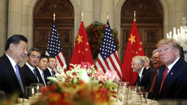 US President Donald Trump, second right, and China's President Xi Jinping, second left, attend their bilateral meeting at the G20 Summit in Buenos Aires, Argentina. 