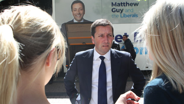 Victorian Opposition Leader Matthew Guy on the hustings in Melbourne on Wednesday.