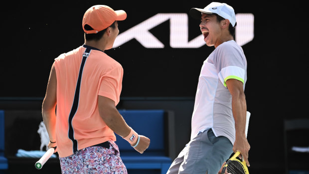 Rinky Hijikata and Jason Kubler earlier in the Australian Open tournament.