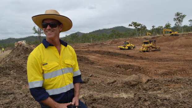 Greening Australia's Damon Telfer oversees construction works to repair tunnel-erosion at Strathalbyn behind Townsville.