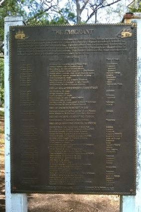 A plaque at the Dunwich cemetery carries the names of those on board the ship who died, either during its voyage or while in quarantine.
