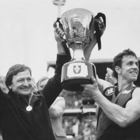 Kevin Sheedy with Terry Daniher in his Essendon premiership heyday.