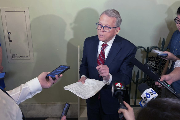 Ohio Governor Mike DeWine discusses proposals to improve school safety in the state following this week’s massacre of 19 children and two teachers in a Texas elementary school, on Friday in Columbus, Ohio.