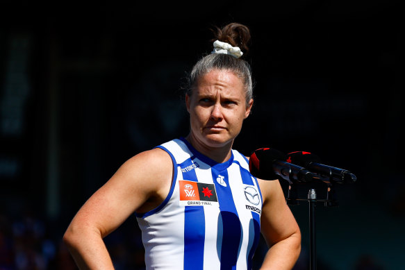 North skipper Emma Kearney delivered a classy post-match speech after her team lost the AFLW grand final to Brisbane.
