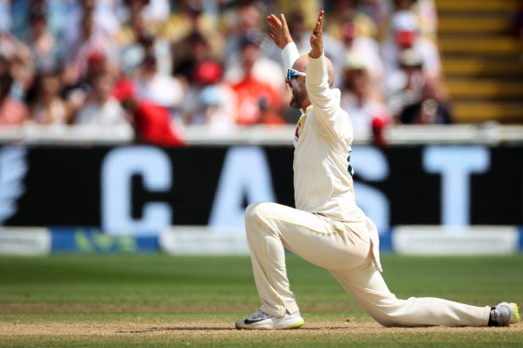 Nathan Lyon in his typically pleading appeal pose.