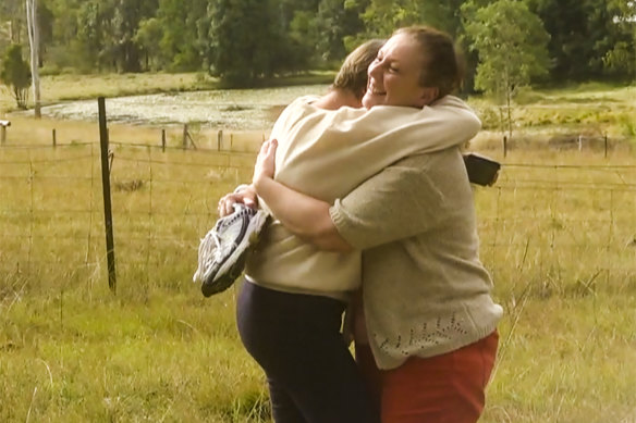 Kathleen Folbigg (right) reunites with friend Tracy Chapman after her release from prison.