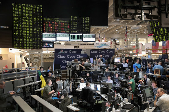 Traders trade VIX contracts at the Cboe Global Markets exchange 
