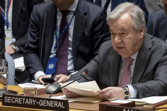United Nations Secretary General Antonio Guterres during a Security Council meeting at the United Nations headquarters in April.