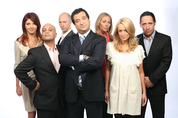 The cast of The Nation (from left): Nikki Osborne, Akmal Saleh, Gary Eck, Mick Molloy, Tiffany Cherry, Jackie O and Paul Calleja.