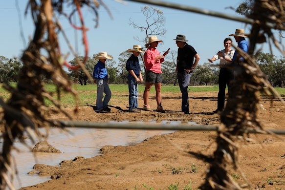 Prime Minister Anthony Albanese visits a sheep farm owned by Martin Eggerling and Rebecca Eggerling, south of Longreach, Queensland, to inspect flood damage.