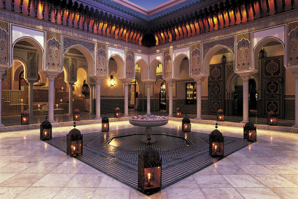 Hammam and courtyard at La Mamounia hotel in Marrakech.