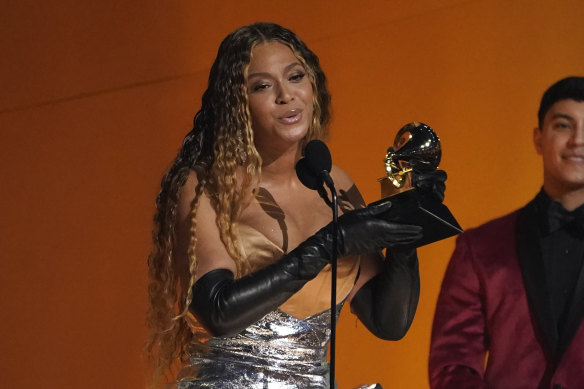 Beyonce accepts her 32nd Grammy Award for her album Renaissance.