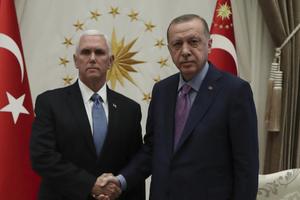 US Vice President Mike Pence meets with Turkish President Recep Tayyip Erdogan.