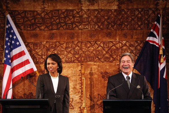 US secretary of state Condoleezza Rice and Foreign Minister Winston Peters in Auckland in 2008.