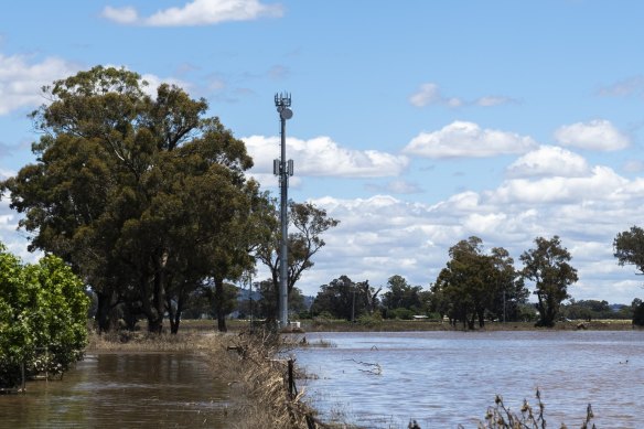 The Gooloogong communications tower loses coverage during flooding when it becomes inundated at its location.