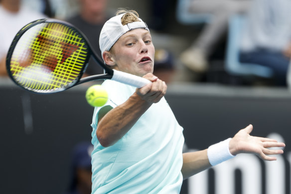 Player with promise: A teenage Cruz Hewitt during last year’s Australian Open boys’ singles.