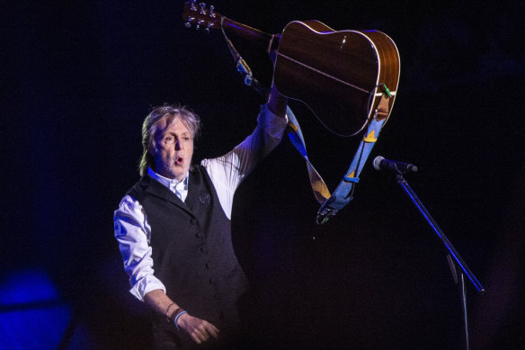 Paul McCartney on stage at last year’s Glastonbury Festival in England.