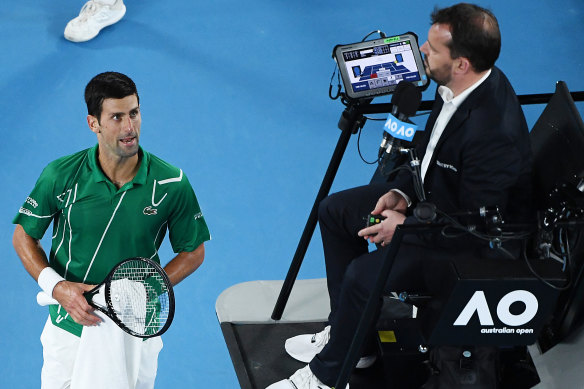 On edge: Novak Djokovic lost his cool and had words with the umpire after receiving a time warning.