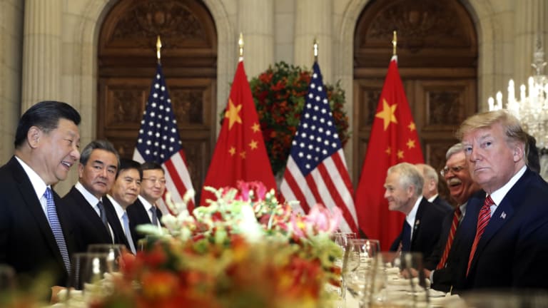 US President Donald Trump, second right, and China's President Xi Jinping, second left, attend their bilateral meeting at the G20 Summit in Buenos Aires, Argentina. 