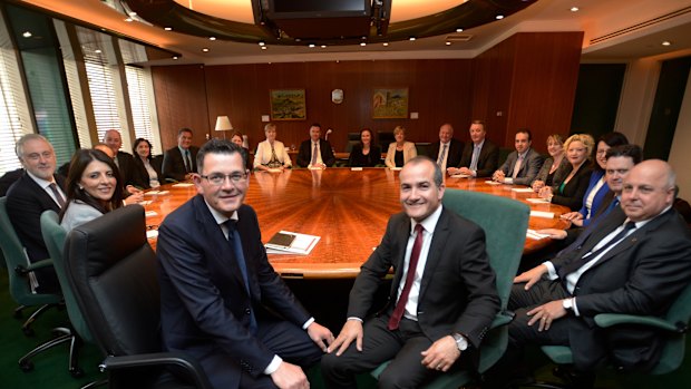 OG: Daniel Andrews with his first cabinet in December 2014.