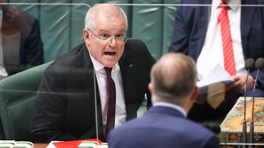 Prime Minister Scott Morrison and Opposition Leader Anthony Albanese during question time on Tuesday.