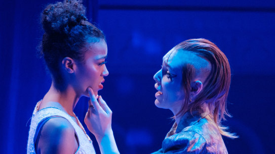 Grace Driscoll and Jules Pendrith play Natasha and Anatole in Natasha, Pierre & the Great Comet of 1812.