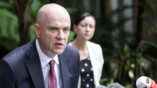 Queensland Chief Health Officer John Gerrard and Health Minister Yvette D’Ath speak to media during a COVID update at Parliament House on Thursday, February 17, 2021. 