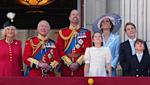 The Royal Family gather on the balcony of Buckingham Palace to watch an RAF flypast during Trooping the Colour.