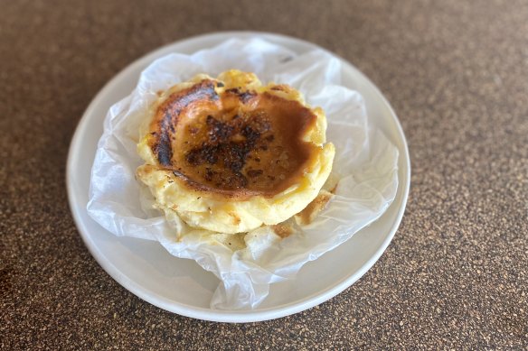 Caramel bottom, apple slices, pastry on top and inverted for service.