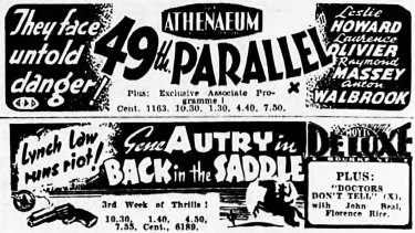 Two of the films screening in Melbourne in April 1942, a year after the UK/US release dates, likely to appeal to American servicemen.