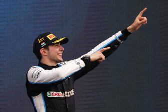 Frenchman Esteban Ocon after winning the Hungarian Grand Prix for  Alpine at the Hungaroring circuit in Budapest.