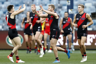 Jake Stringer celebrates a goal.