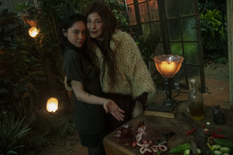 Salazar with Catherine Keener, who plays the 800-year-old witch Boro.