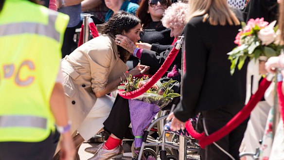 The Duchess of Sussex meets 98-year-old Daphne Dunne.