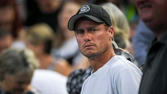 Lleyton Hewitt in the crowd during the match between Alex de Minaur of Australia and Henri Laaksonen on Wednesday.