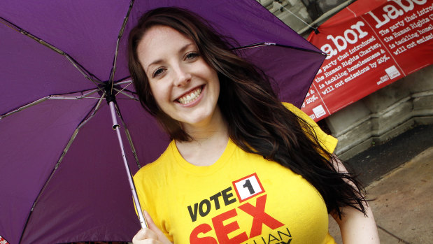 Angela White in 2010 standing as a Sex Party candidate.